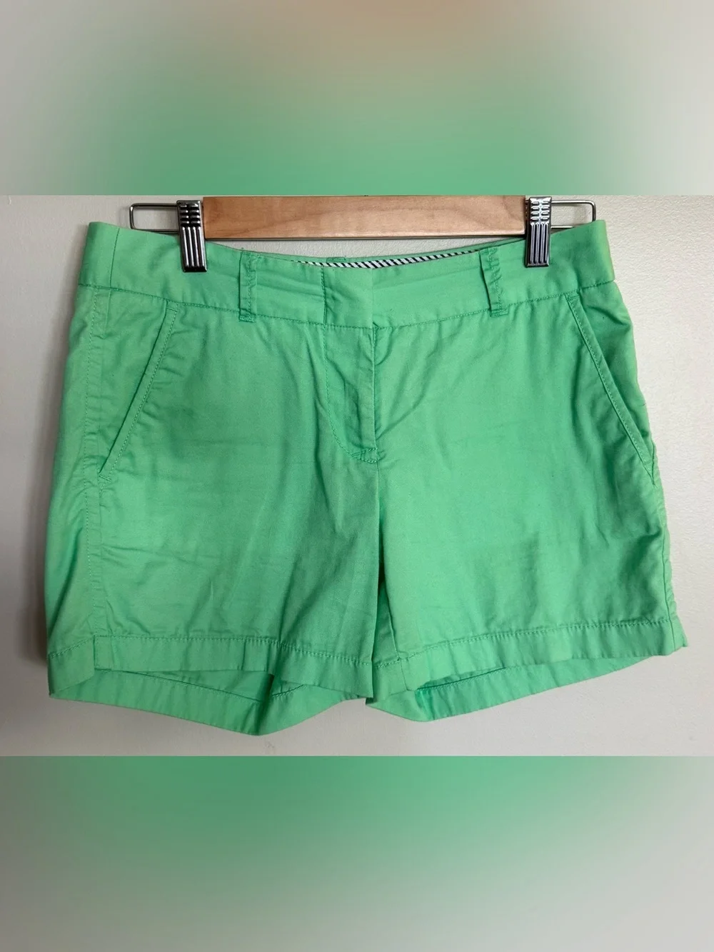 J.Crew Chino Broken-In Shorts Size 0 Mint Green Cotton Casual Preppy